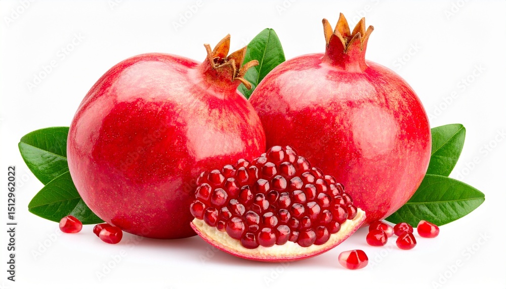 Sliced and whole pomegranates isolated on white background Sliced and whole pomegranates isolated on white background