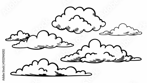 Hand-drawn Clouds Collection of Sketchy Cumulus and Stratus Clouds Illustrations