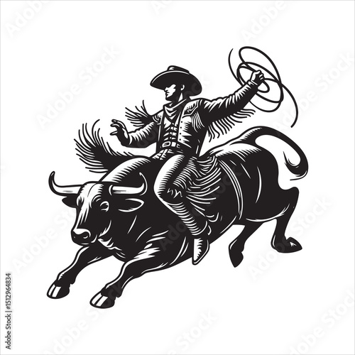 Bull Rodeo Showdown – Cowboy Riding a Bucking Bull in Action

