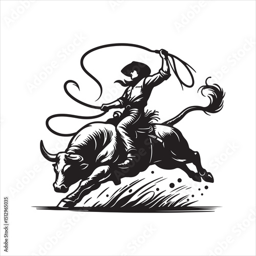 Bull Rodeo Showdown – Cowboy Riding a Bucking Bull in Action

