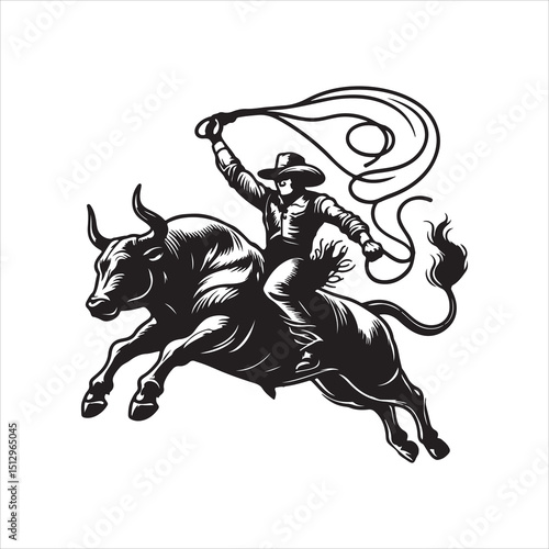 Bull Rodeo Showdown – Cowboy Riding a Bucking Bull in Action

