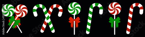 Candy cane and lollipop with bow. Christmas sweetness. isolated flat style .Vector illustration