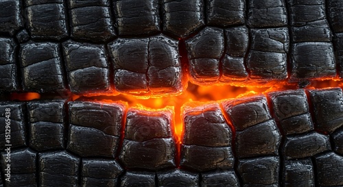 Charred wood texture with fiery glow creating a striking abstract background
