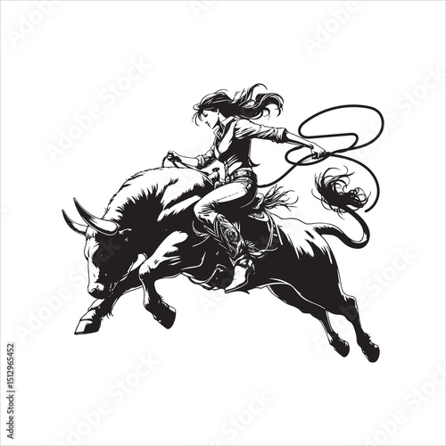 Bull Rodeo Showdown – Cowboy Riding a Bucking Bull in Action

