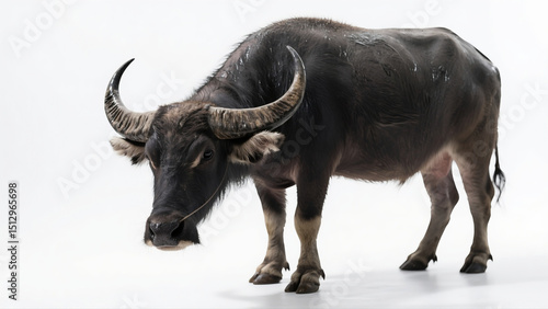 Asian water buffalo on white background