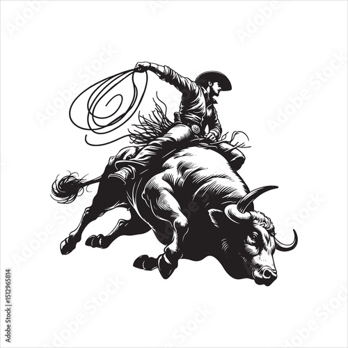 Bull Rodeo Showdown – Cowboy Riding a Bucking Bull in Action

