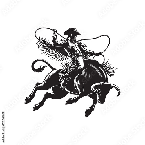 Bull Rodeo Showdown – Cowboy Riding a Bucking Bull in Action

