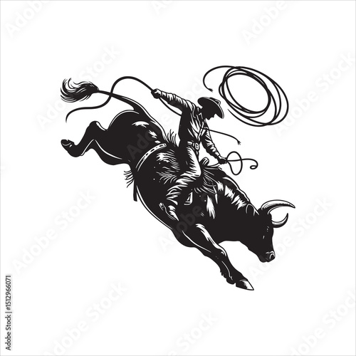 Bull Rodeo Showdown – Cowboy Riding a Bucking Bull in Action

