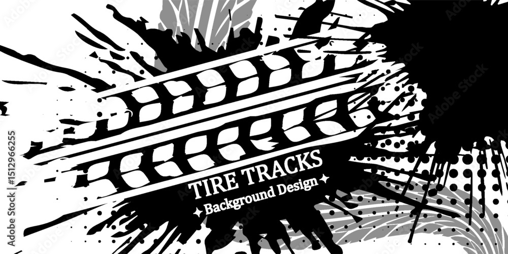 Obraz premium Tire track on brush painted background. vector illustration. eps 10
