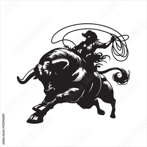 Bull Rodeo Showdown – Cowboy Riding a Bucking Bull in Action


