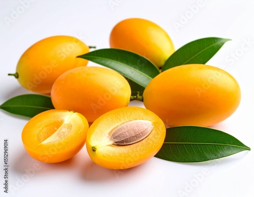 Wallpaper Mural Fresh ripe marian plum with leaves isolated on white background Torontodigital.ca