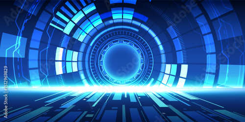 Digital technology data concept abstract corridor interior design shape illustration background.