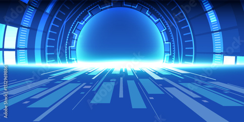 Digital technology data concept abstract corridor interior design shape illustration background.