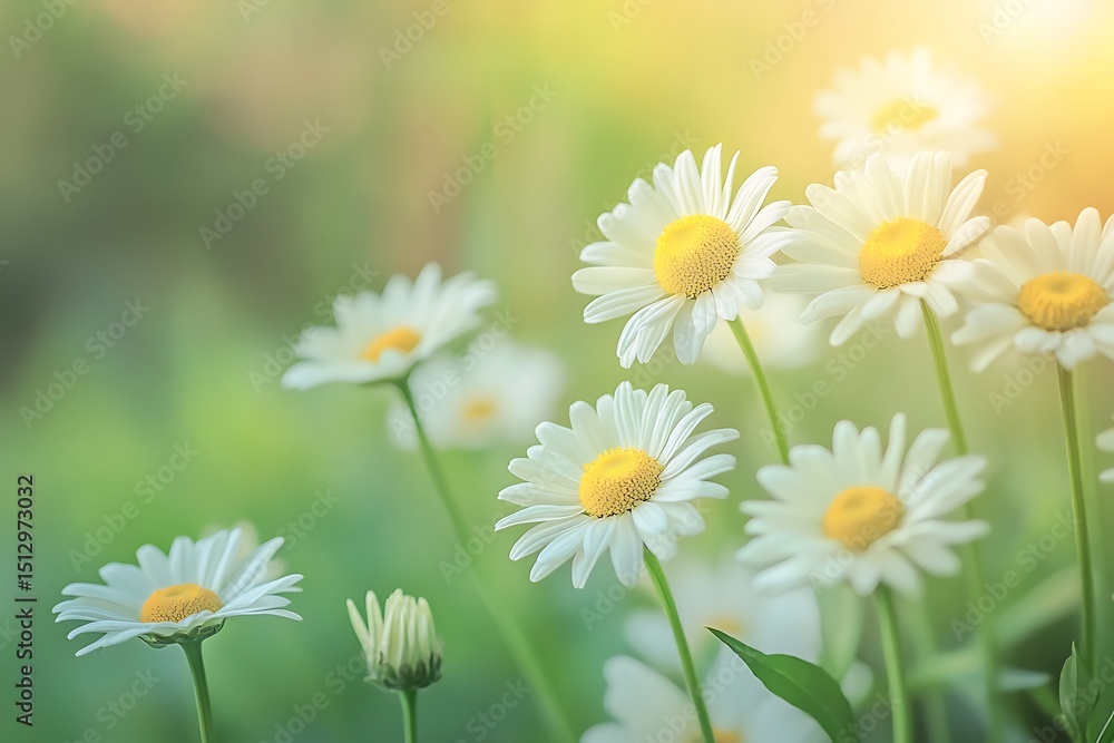 Fototapeta premium White daisies in the garden. Shallow depth of field.