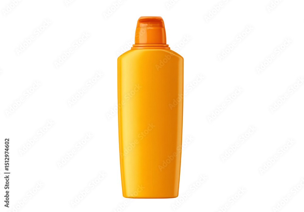 Amber plastic bottle with orange cap suncare product mockup Amber plastic bottle with orange cap suncare product mockup