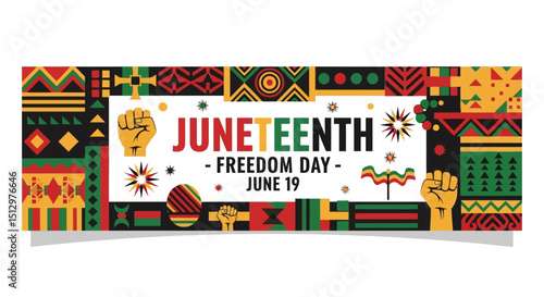Juneteenth Celebration Banner with Traditional African Patterns – Vector Illustration