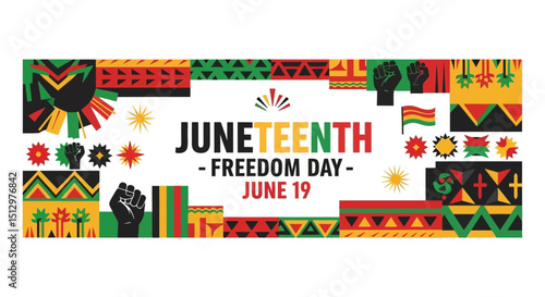 Juneteenth Celebration Banner with Traditional African Patterns – Vector Illustration