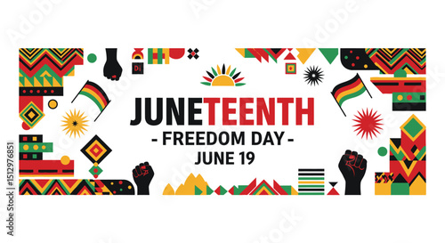 Juneteenth Celebration Banner with Traditional African Patterns – Vector Illustration