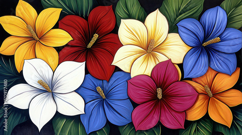 Wallpaper Mural Vibrant Display of Colorful Flowers on a Dark Background Featuring Exotic Petals and Lush Green Leaves for Visual Impact and Aesthetic Appeal Torontodigital.ca