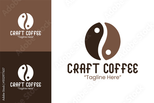 Yin and Yang Coffee Bean Logo Design with Brown and White Color Scheme