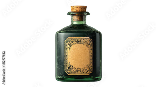 Vintage apothecary bottle green glass with cork stopper antique medicine container potion vial liquid on transparent background