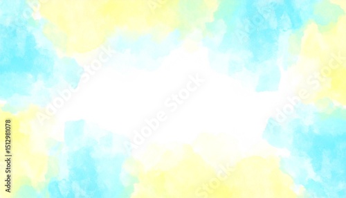水彩の爽やかグラデーション背景/青と黄色のふんわり水彩フレーム/明るいパステルカラーの背景