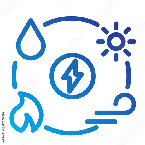 Drop of water, leaf, and lightning bolt, merging nature and electricity.