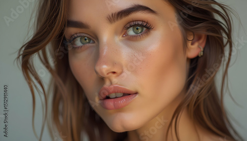 Wallpaper Mural Woman Portrait with Green Eyes and Brown Hair Close Up Torontodigital.ca