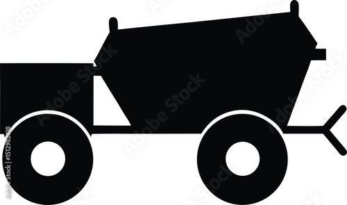 black toy tractor with a green benne and large wheels, an isolated 3-D model illustration of a construction transport vehicle
