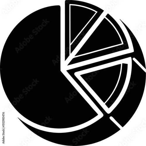 A modern black and white pie chart representing statistical data percentages in a creative business infographic illustration.