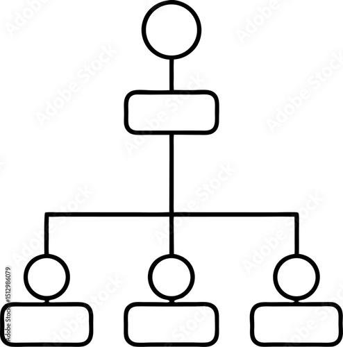 Simple black and white business organization diagram showing different levels of data flow or structure to aid communication.
