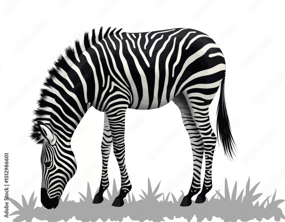 Obraz premium Black And White Zebra Grazing In Grassland Wildlife Animal Portrait