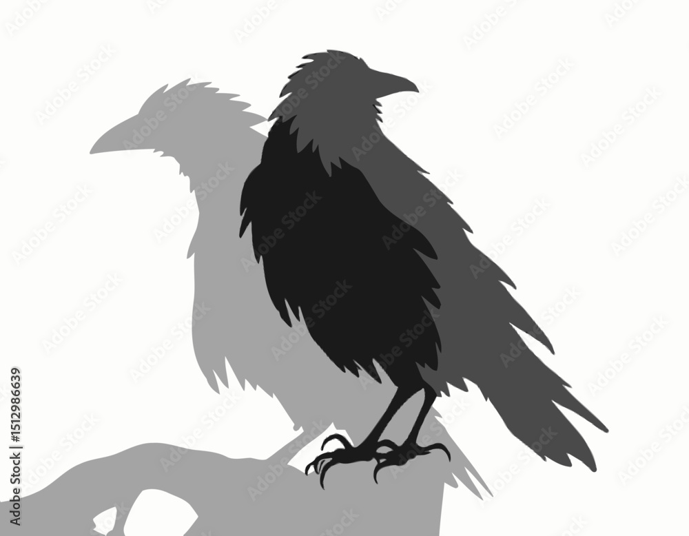 Fototapeta premium Bird Silhouette With Shadow On Branch