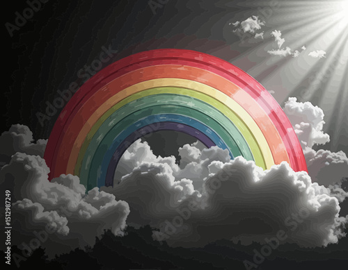 Rainbow Arcing Over Dark Clouds At Night