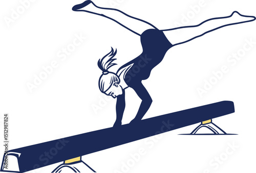 Gymnast Backflip on Balance Beam Vector Art Illustration