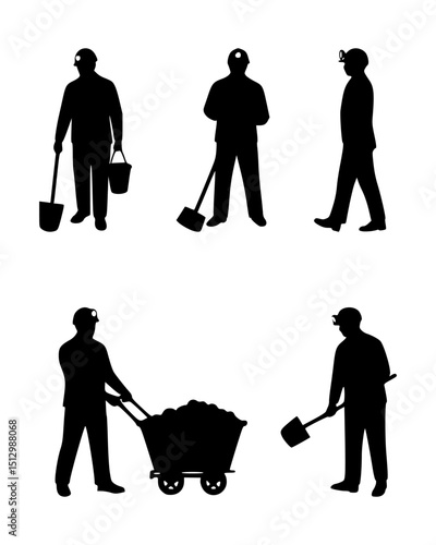 miner silhouette set, isolated background