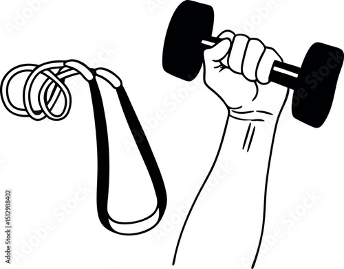 Vector Art of Hand Dumbbells with Resistance Bands