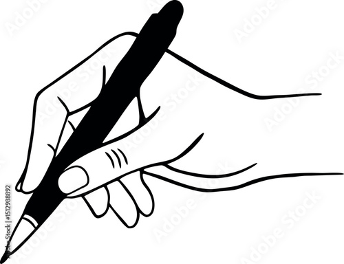 Detailed Hand Holding Ballpoint Pen Vector Graphic for Designers
