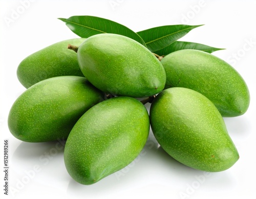 Wallpaper Mural Bunch green mangoes fresh tropical fruit isolated on white background Torontodigital.ca