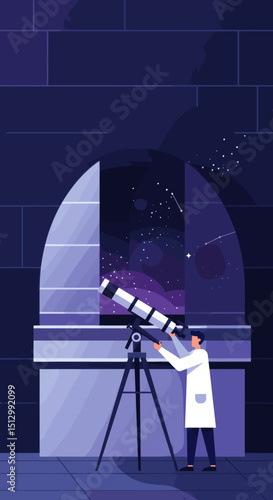  A high-tech telescope in space pointed toward the stars. The image suggests a theme of astronomical discovery, observation, and space exploration.