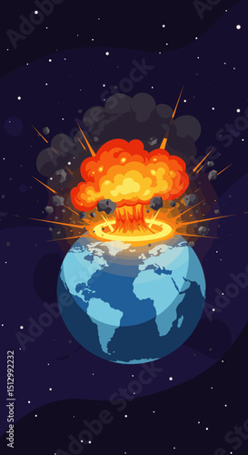 A fiery asteroid heading towards Earth, creating a dramatic and dangerous scenario. The visual represents an impending disaster from space.