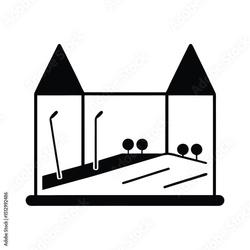 Golf practice range with net and clubs vector on white background