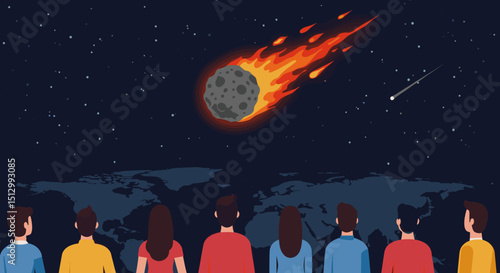 A fiery asteroid heading towards Earth, creating a dramatic and dangerous scenario. The visual represents an impending disaster from space.