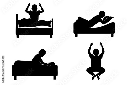 Silhouettes of People Resting in Bed – Minimalist Sleeping Figures and Laying Down Poses