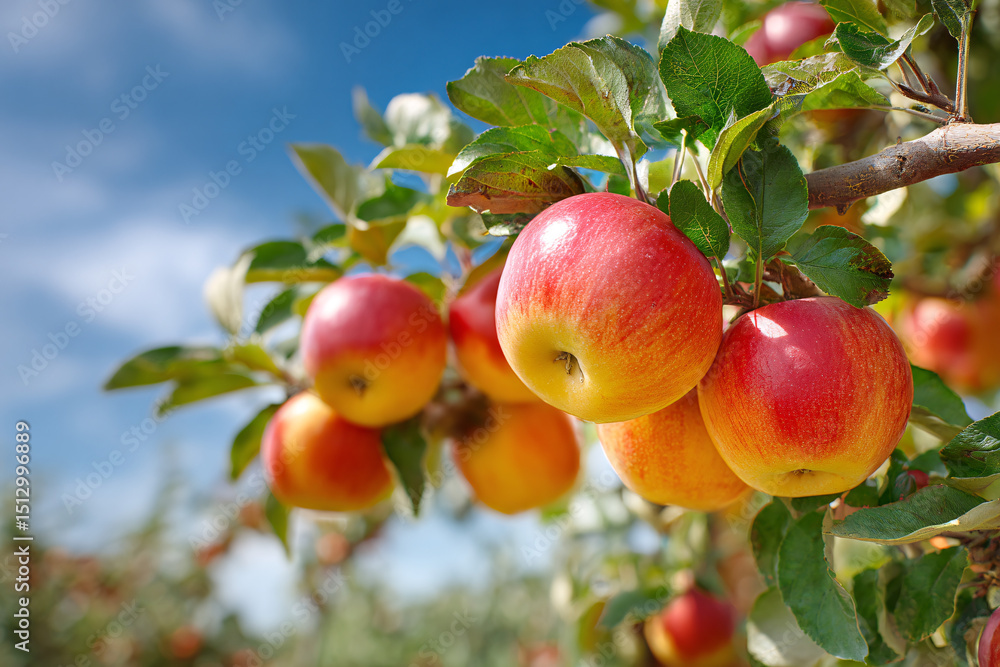a apple tree with a blue sky in the background a apple tree with a blue sky in the background