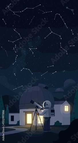 A high-tech telescope in space pointed toward the stars. The image suggests a theme of astronomical discovery, observation, and space exploration.