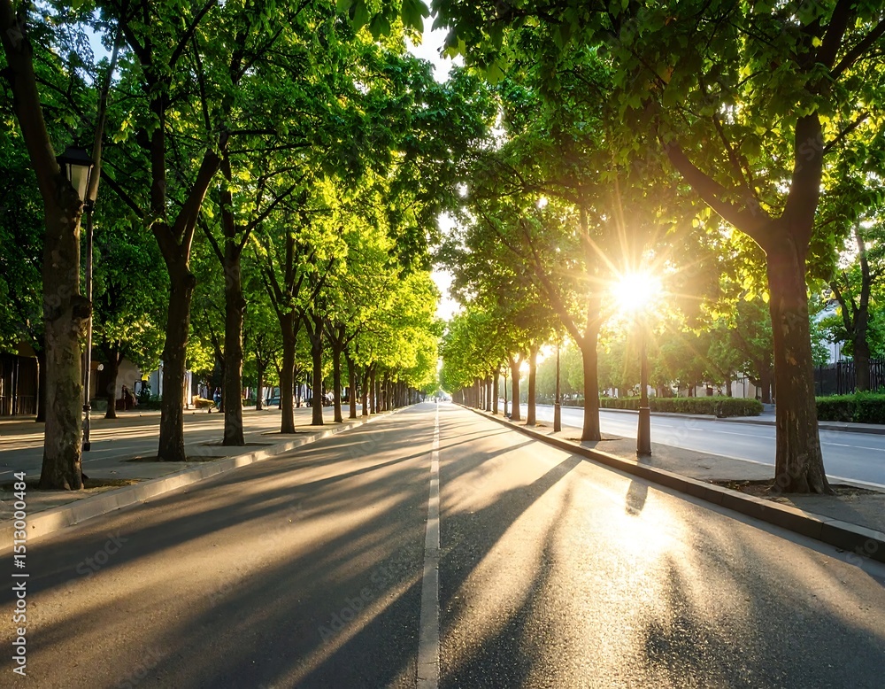 Obraz premium Sunny avenue lined with trees