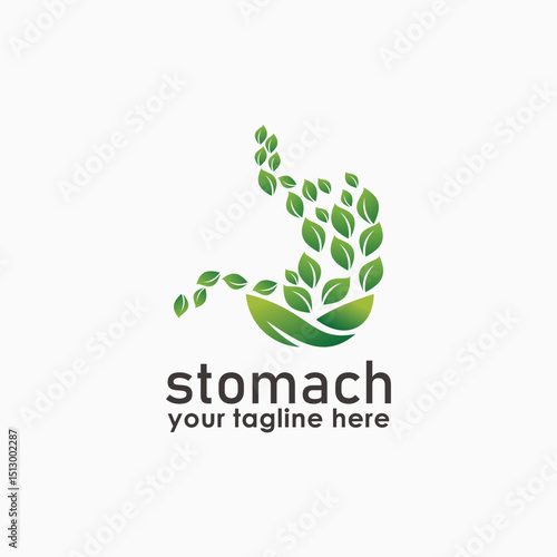 stomach and leaf logo concept, health and nature logos, people health design vector
