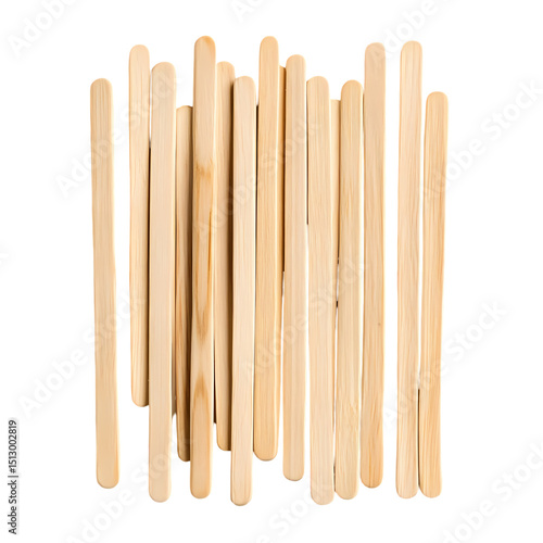 A close up shot of a collection of wooden sticks arranged vertically  in  isolated on transparent background