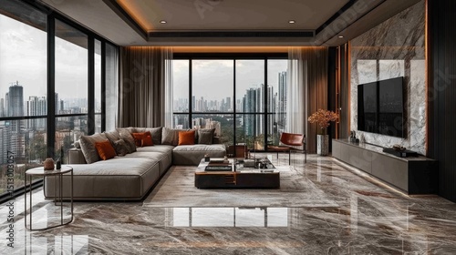 Wallpaper Mural Modern penthouse living room with panoramic cityscape view. Torontodigital.ca